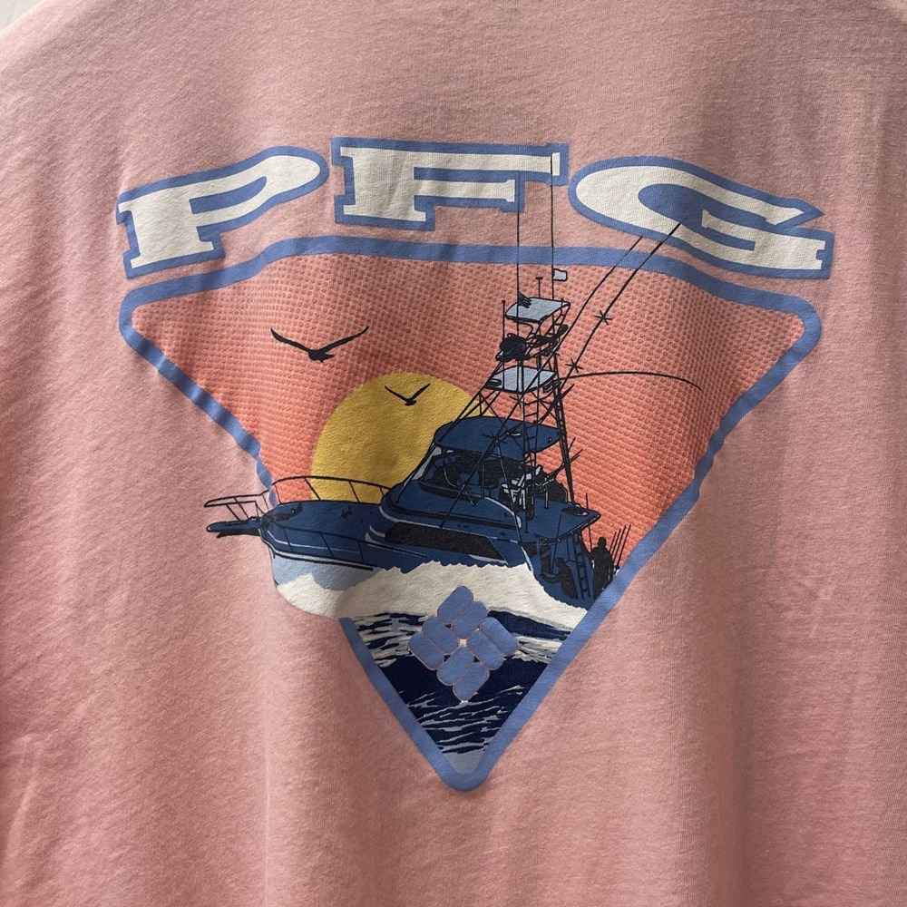 Columbia Men's XL PFG Retro Deep‎ Sea Graphic Short Sleeve T-Shirt, Pink Sunset